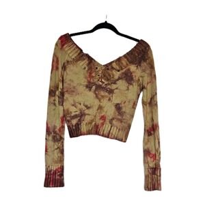 Vtg Y2K Guess Jeans Tie Dye Off-Shoulder Wide V-Neck Cropped Sweater L
